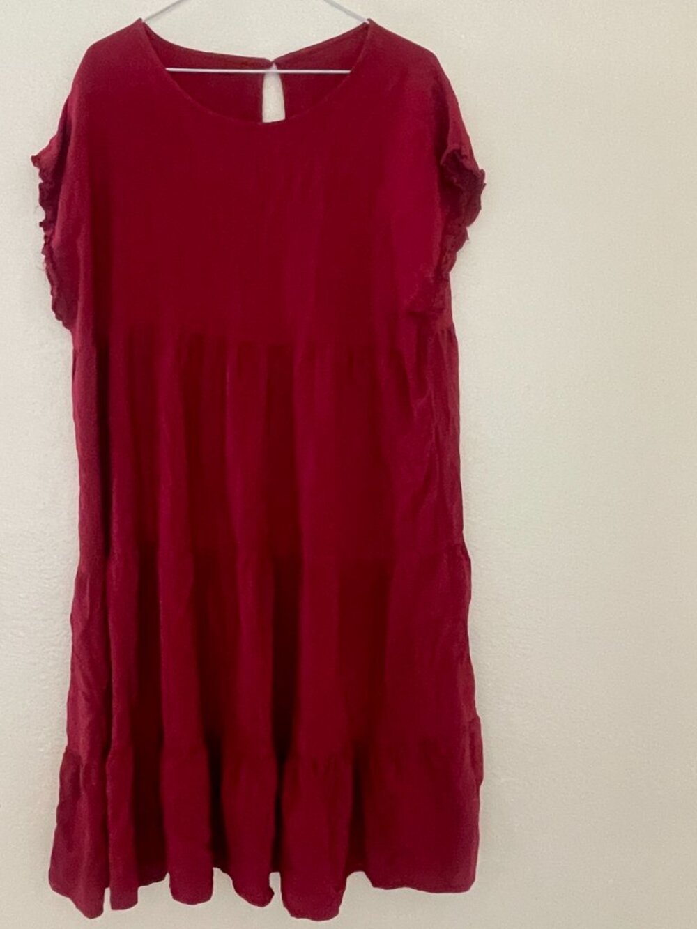 Red Ruffle Boho Baby doll Loose Swing Casual T-Shirt Dress size M